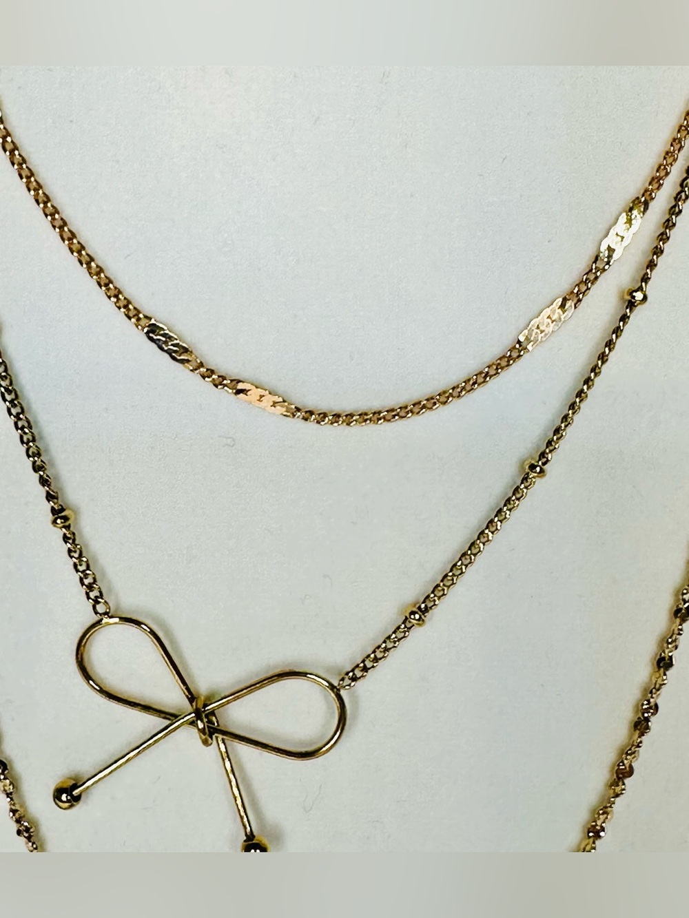 3 Pc Layered Rose Gold Tone Necklace Set | Monet | Adjustable Bow Necklace - Picture 6 of 13